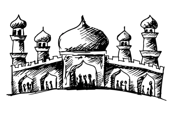 Moskee Schets Tekening Illustratie Achtergrond — Stockvector