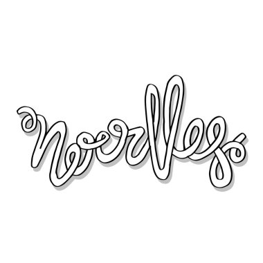 Kelime Noodles el yazısı Baskı kartı, afiş, poster için.