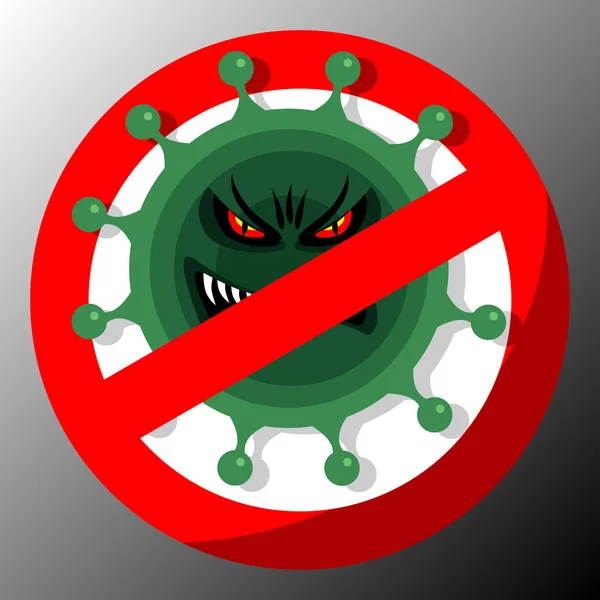 Dangerous cartoon flu virus on red prohibitory sign. — Stock vektor