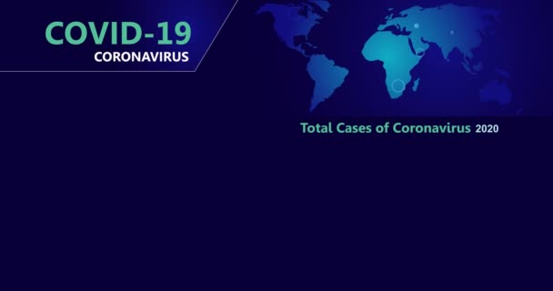 ウイルスの広がりのコロナウイルスのインフォグラフィック世界地図 Covid ウイルス症状 合併症による死亡率をチャート化します 青い背景のアニメーション図 コロナウイルス細菌のアイコン — ストック動画