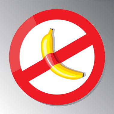 Muz yasak tabelasına yapıştırılmış. Muz sanatı. Beslenme, beslenme, veganlık.