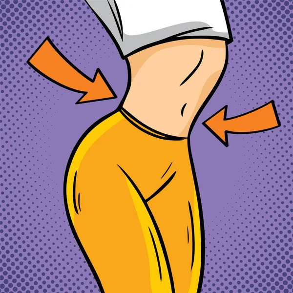 Close-up torso of women with arrow showing muscles. Fitness exercises. Fitness exercise for torso, butt, waist, press. Concept of a healthy lifestyle.