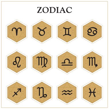 Zodiac ikonları. Zodyak işaretleri. Astrolojik işaretler beyaz arkaplanda izole edildi