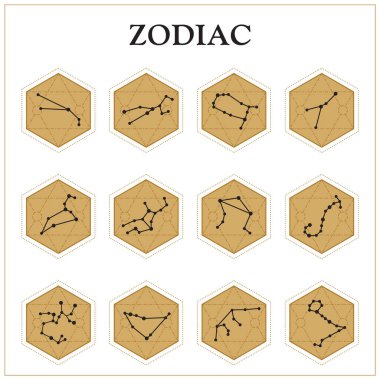 Zodiac takımyıldızı simgeleri. Zodyak işaretleri. Astrolojik işaretler beyaz arkaplanda izole edildi