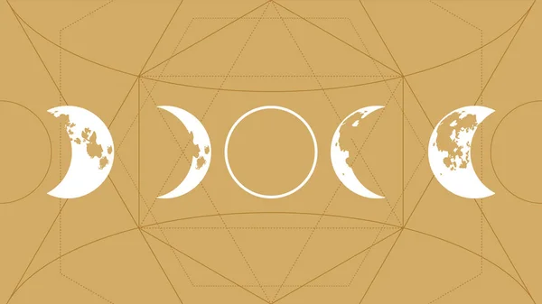 Έκλειψη της σεληνιακής επίπεδης εικόνας σε χρυσό φόντο με γεωμετρικό σχέδιο. Αστρολογία. — Διανυσματικό Αρχείο