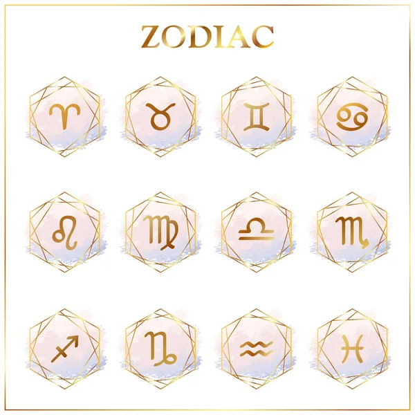 Zodiac ikonları. Zodyak işaretleri. Suluboya arkaplan üzerindeki Astrolojik işaretler beyaza izole edildi