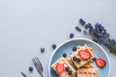 Th yaban mersini ve çilek ile ev yapımı Belçika waffle