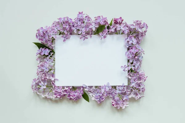 Fondo de flores con hoja de papel. Hermosas flores frescas y — Foto de Stock