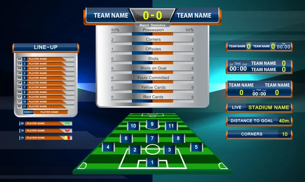 Cuadro de indicadores plantilla deportiva para fútbol y fútbol — Vector de stock