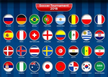Ulusal bayrak Futbol Takımı Rusya Futbol Dünya Turnuva Şampiyonası 2018 için vektör çizim