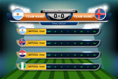 Rusya'nın Dünya Futbol Turnuvası şampiyonluğu 2018 illüstrasyon grafik, çetele ve yayın alt Thirds şablon vektör