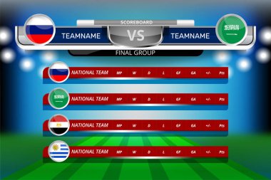 Rusya'nın Dünya Futbol Turnuvası şampiyonluğu 2018 illüstrasyon grafik, çetele ve yayın alt Thirds şablon vektör