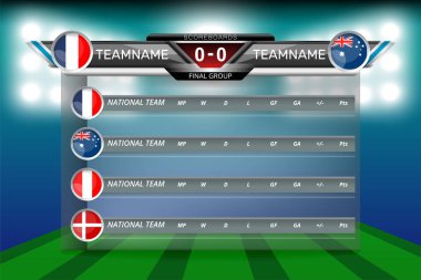 Rusya'nın Dünya Futbol Turnuvası şampiyonluğu 2018 illüstrasyon grafik, çetele ve yayın alt Thirds şablon vektör