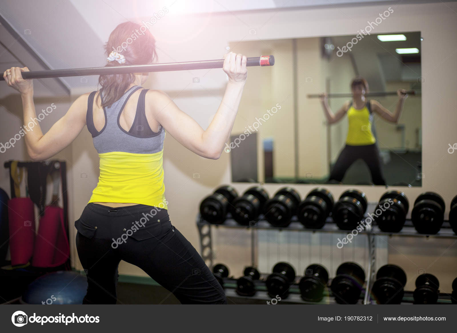 Fitness Exercises Woman Performs Exercise Bar Bench Press
