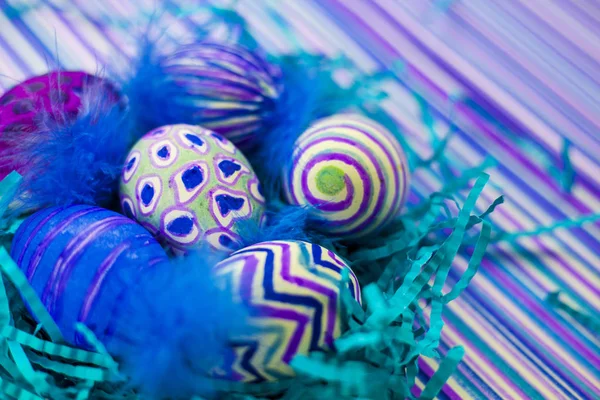 Easter Background Spring Flowers Easter Eggs Easter Eggs Decorated Felt — Stock Photo, Image