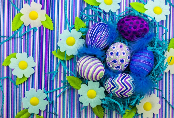 Easter Background Spring Flowers Easter Eggs Easter Eggs Decorated Felt — Stock Photo, Image