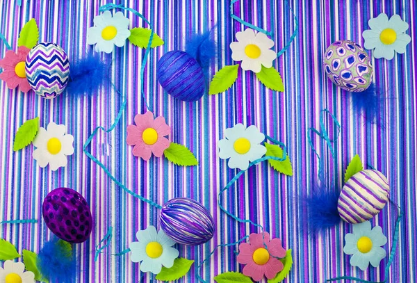 Easter Background Spring Flowers Easter Eggs Easter Eggs Decorated Felt — Stock Photo, Image