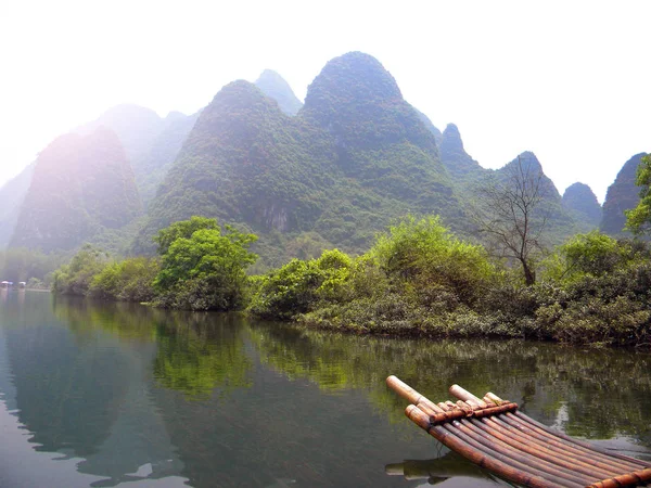 Lokal Med Bambu Floden Yangshuo Kina — Stockfoto