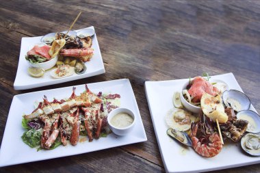 Plates with various seafood