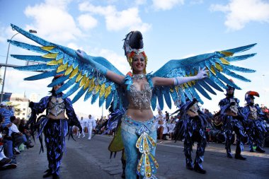 Santa Cruz De Tenerife, İspanya - 17, 2013: aile kostüm gösterisi, Tenerife ana karnaval alayı.