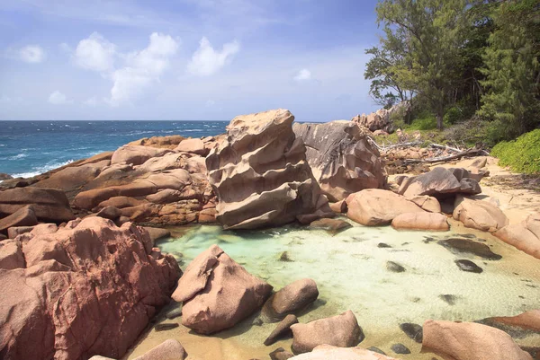 Bela Vista Das Rochas Mar Nas Seychelles — Fotografia de Stock