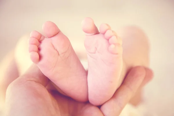 Pés Recém Nascidos Nas Mãos Dos Pais — Fotografia de Stock