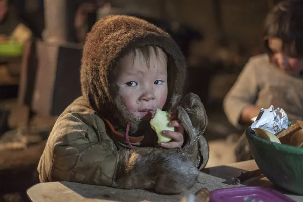 The extreme north, Yamal, the pasture of Nenets people, children