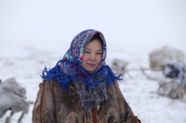 Kuzeyde, tundra, ren geyiği çobanının kız yardımcısı, bir kız. 