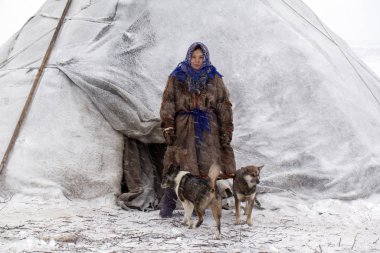 Far north, tundra, girl-helper of the reindeer herder, a girl in clipart