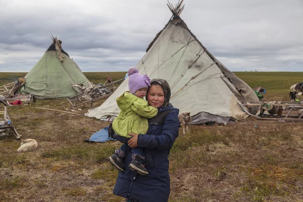 O extremo norte, tundra, área aberta, assistente criador de renas — Fotografia de Stock