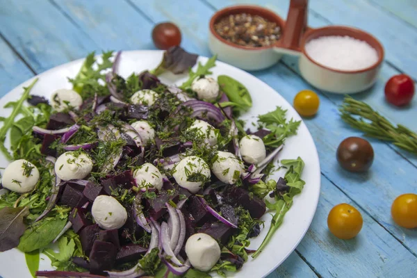 Ensalada Con Queso Mozzarella Remolacha Cebolla — Foto de Stock