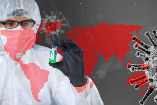 Koronavirüs Karantinası Kavramı Yeni Virüs Covid Erkek Virüs Uzmanı Bir — Stok fotoğraf