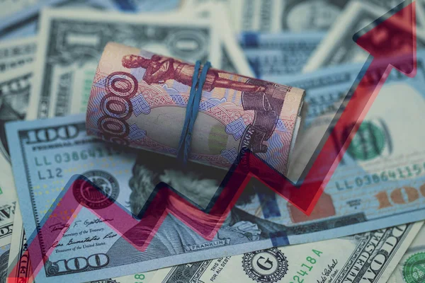 Economics Finance Strengthening Ruble Major Foreign Currency Units Red Arrow — Stock Photo, Image