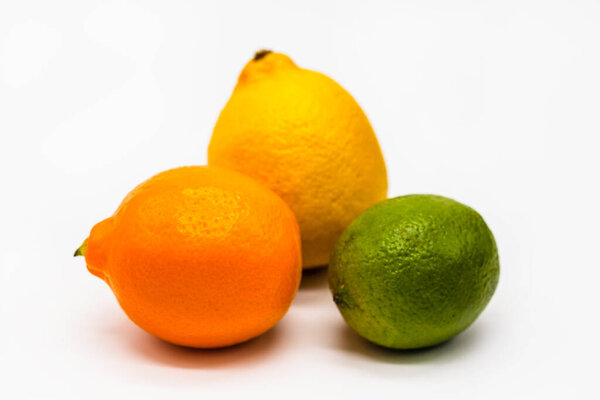 Meyer, orange, lemon from Uzbekistan, three different lemons on a white background, isolated