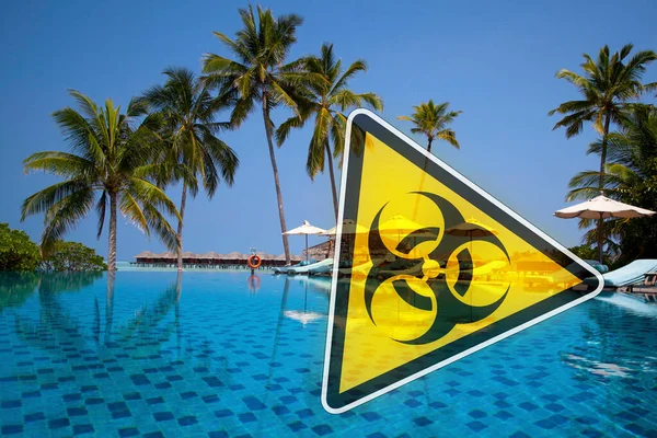 몰디브의 구역입니다 몰디브 해변에서 생물학적 위험에 서명하다 — 스톡 사진