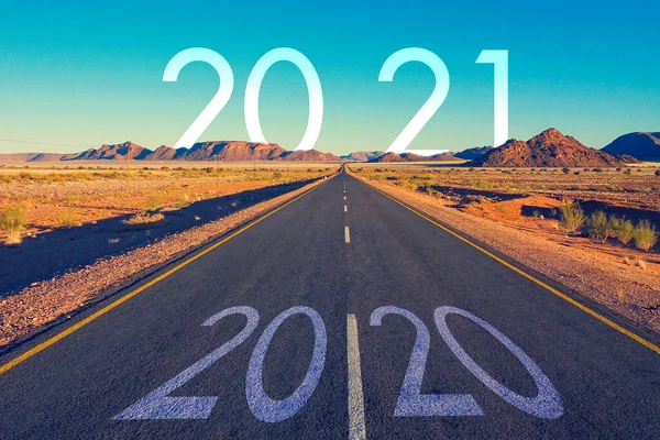 Concetto Nuovo Anno 2021 Parola 2020 Scritta Strada Statale Americana — Foto Stock