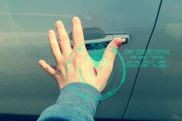 Conceito Chipping Humano Novas Tecnologias Uma Mão Masculina Com Chip — Fotografia de Stock