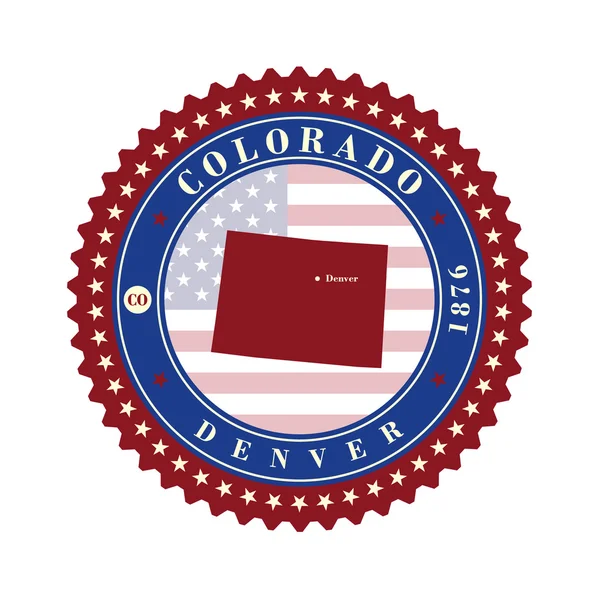 Label sticker kaarten van de staat Colorado Usa — Stockvector
