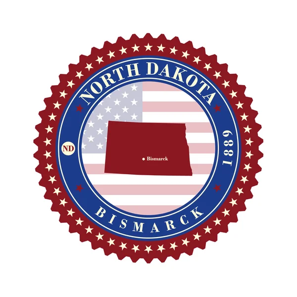 Etichetta adesiva carte di Stato North Dakota USA — Vettoriale Stock