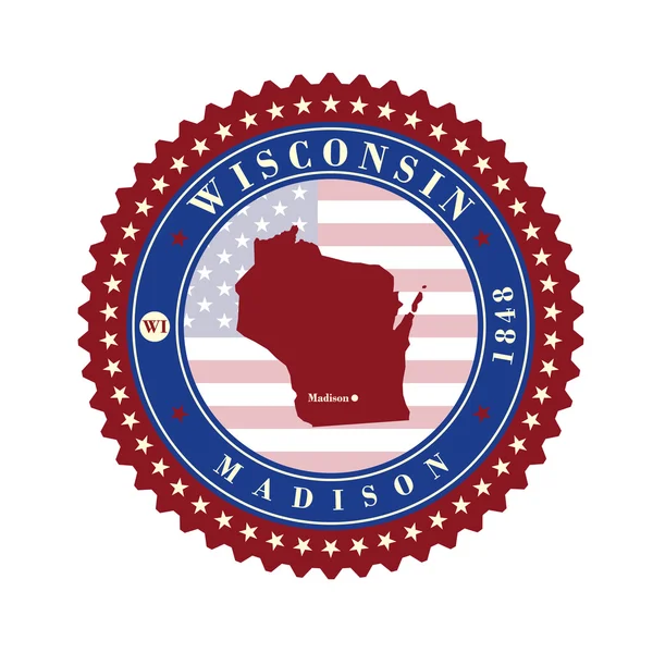 Etichetta adesivi carte di Stato Wisconsin USA — Vettoriale Stock