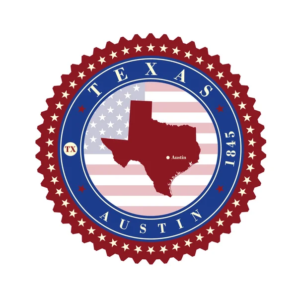 Etiketten klistermärke kort i staten Texas Usa — Stock vektor