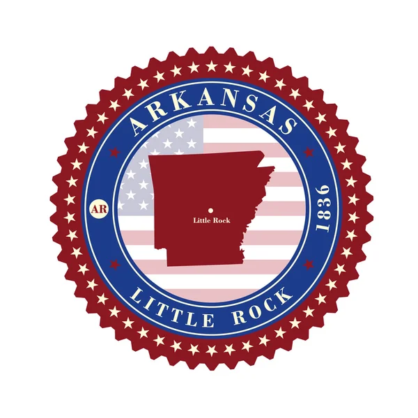 Etichetta adesivi carte di Stato Arkansas USA . — Vettoriale Stock