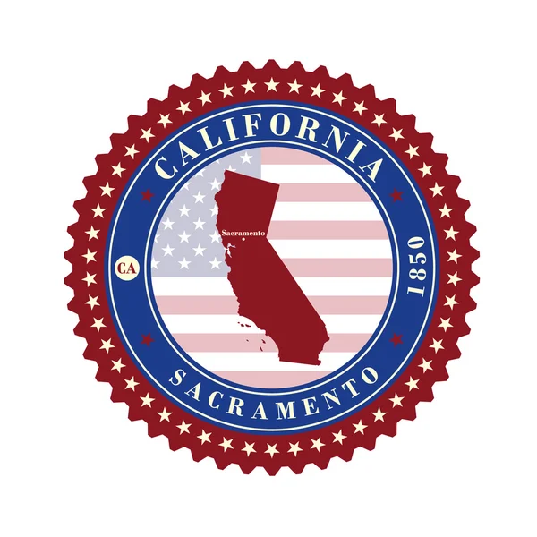 Ετικέτα αυτοκόλλητο κάρτες του κράτους Καλιφόρνια ΗΠΑ. — Διανυσματικό Αρχείο