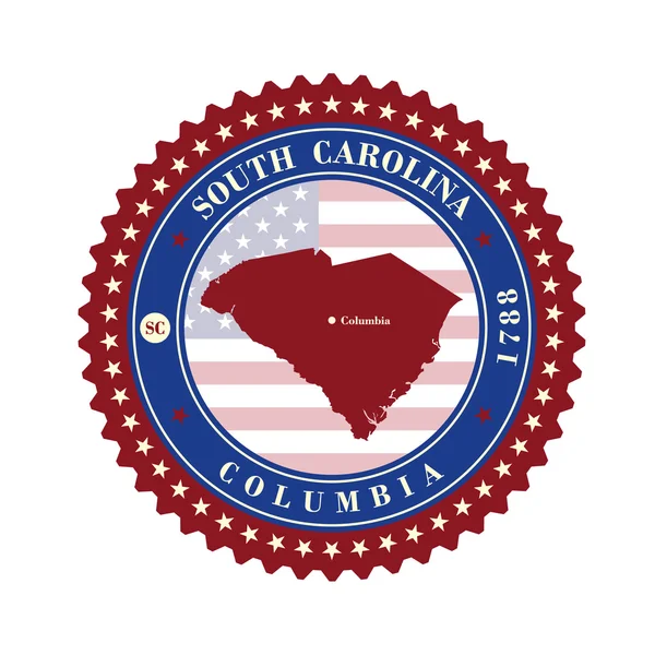 Carte adesive etichetta di stato Carolina del Sud Stati Uniti d'America — Vettoriale Stock