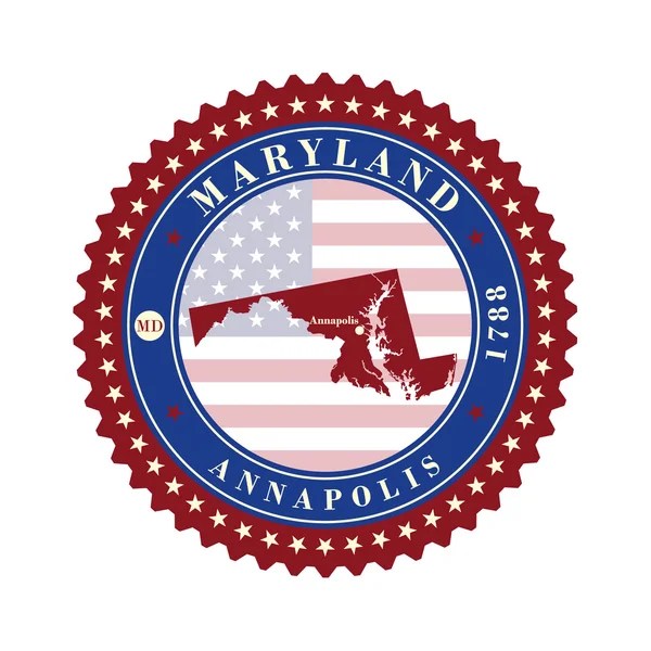 Label sticker kaarten van de staat Maryland Verenigde Staten — Stockvector