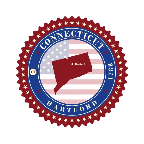 Címke matrica kártyák az állam Connecticut Amerikai Egyesült Államok — Stock Vector