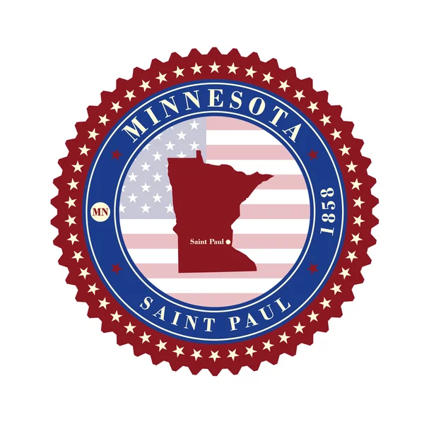 Etikett Aufkleber Karten des Staates Minnesota USA — Stockvektor