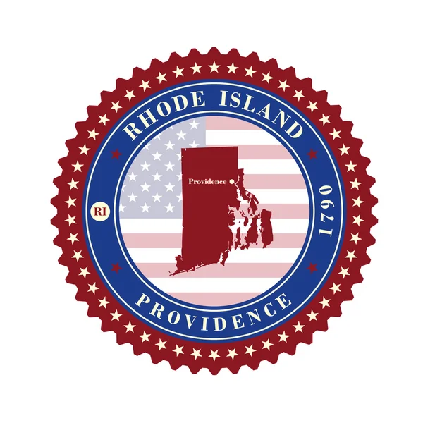 Címke matrica kártyák állami Rhode Island USA — Stock Vector