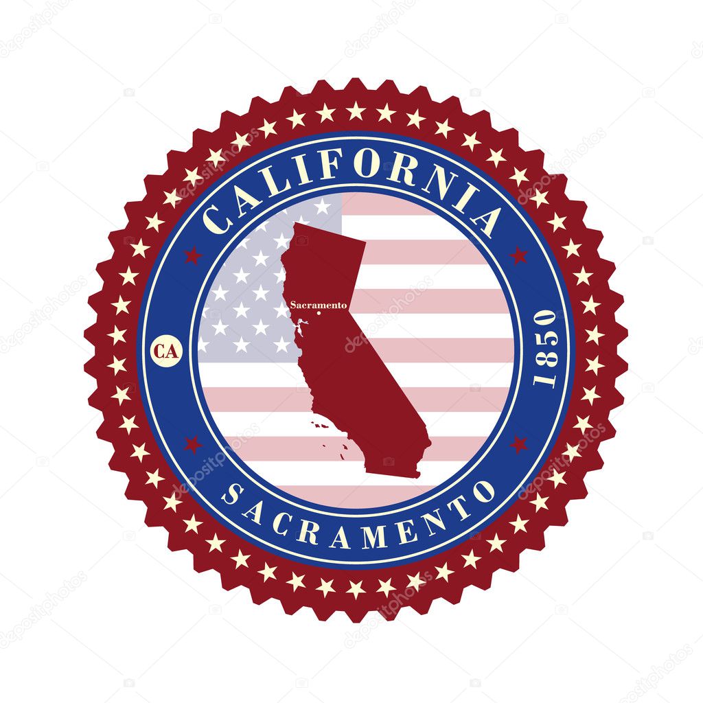 Label sticker cards of State California USA.