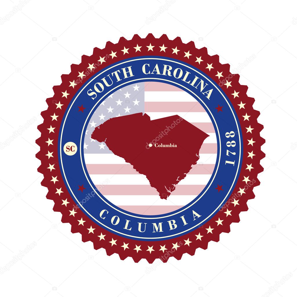 Label  sticker cards of State South Carolina  USA
